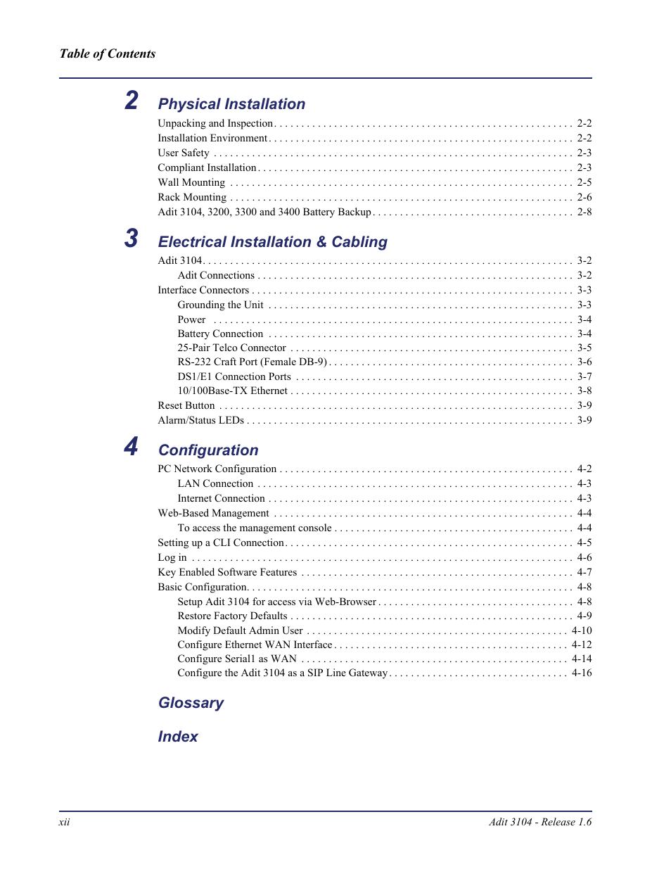 Carrier Access Adit 3104 User Manual | Page 12 / 74