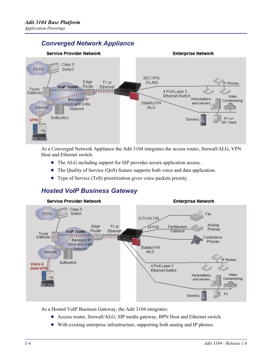 Converged network appliance, Hosted voip business gateway | Carrier Access Adit 3104 User Manual | Page 16 / 74