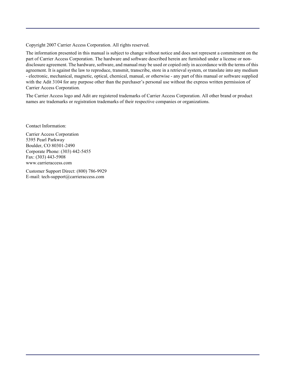 Carrier Access Adit 3104 User Manual | Page 2 / 74