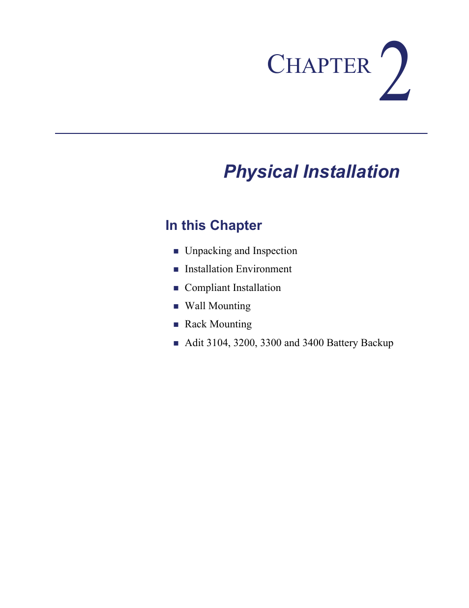 2 - physical installation, Physical installation | Carrier Access Adit 3104 User Manual | Page 23 / 74