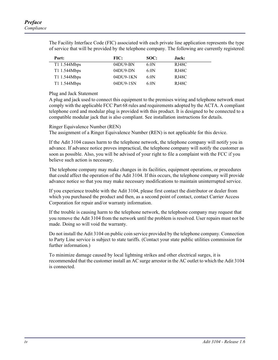 Carrier Access Adit 3104 User Manual | Page 4 / 74