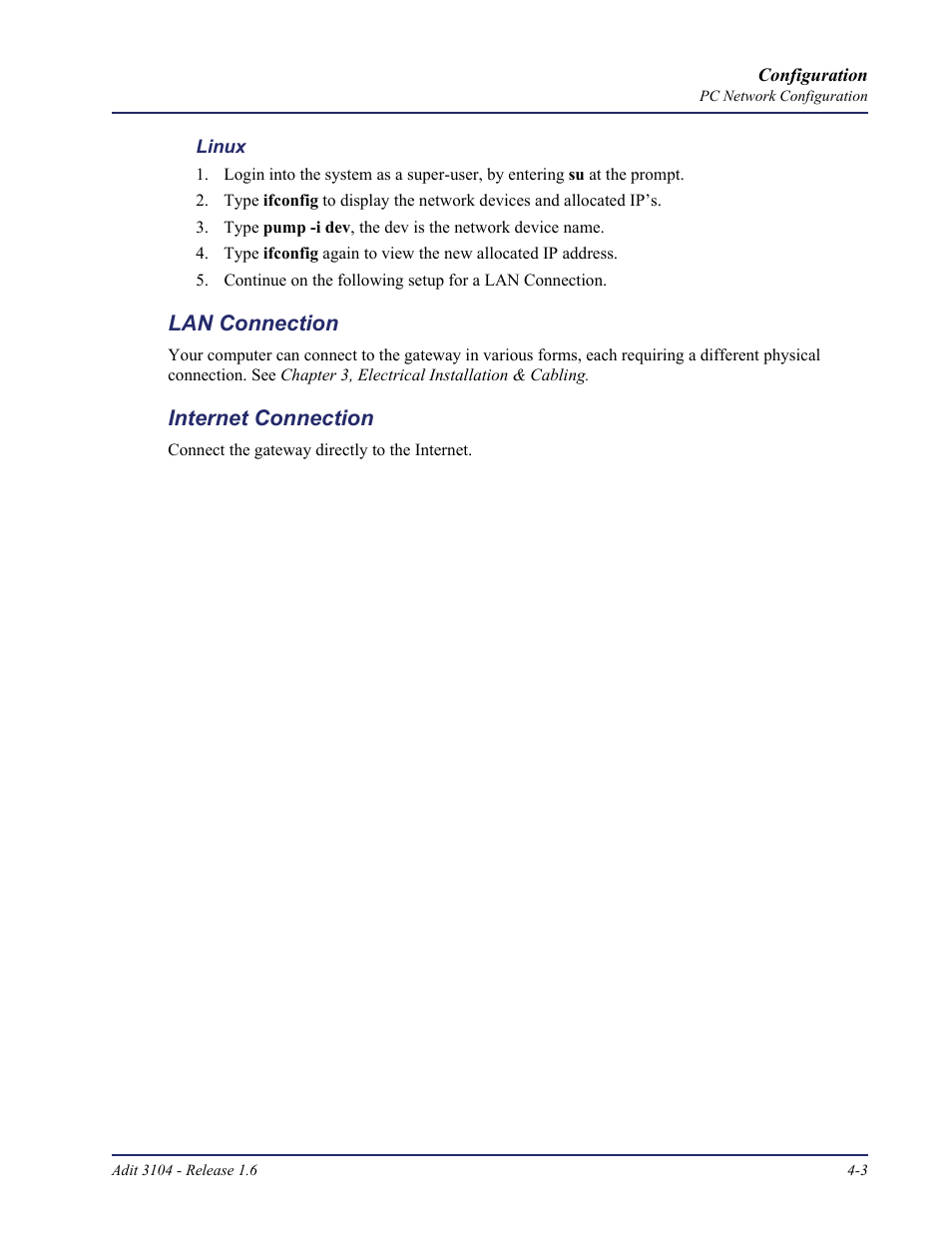 Lan connection, Internet connection, Lan connection -3 internet connection -3 | Carrier Access Adit 3104 User Manual | Page 43 / 74