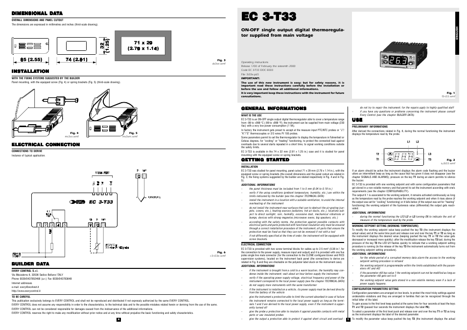 EVCO EC3T33 User Manual | 2 pages