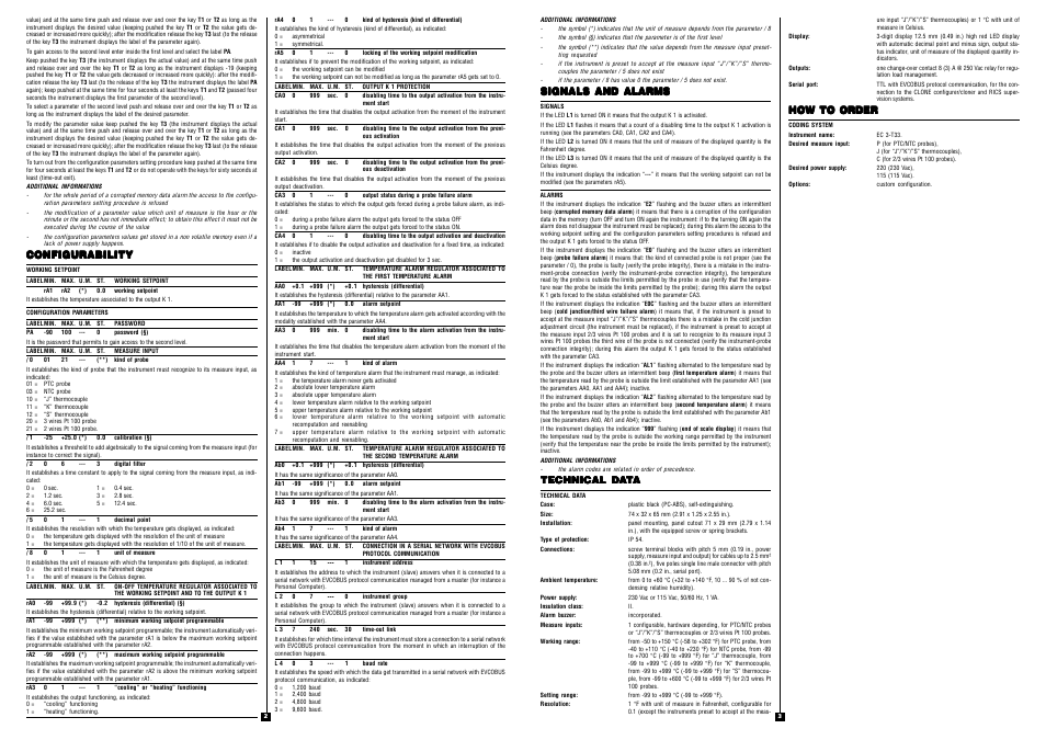 Configurability, Signals and alarms, Technical da | How to order | EVCO EC3T33 User Manual | Page 2 / 2