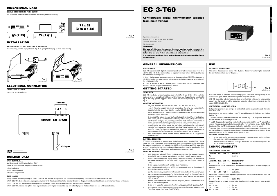 EVCO EC3T60 User Manual | 2 pages