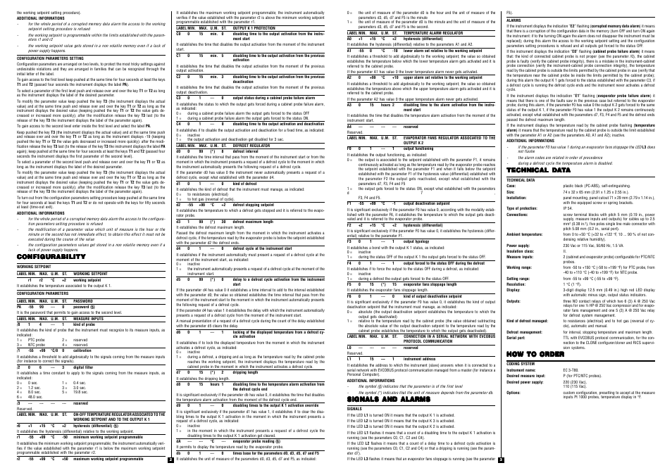 Configurability, Signals and alarms, Technical da | How to order | EVCO EC3T80 User Manual | Page 2 / 2