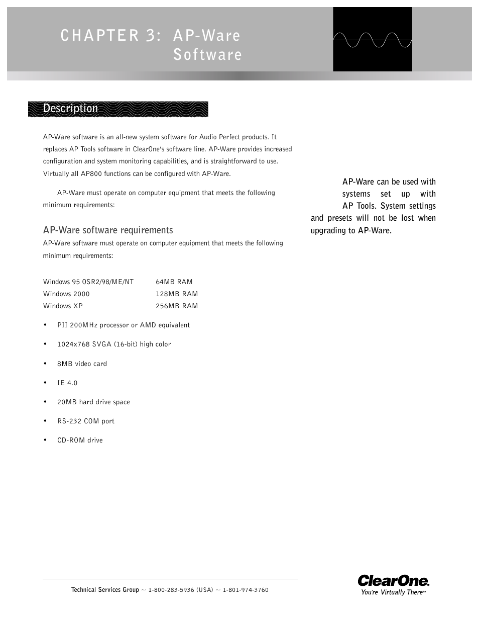 Chapter 3: ap-ware sof tware, Description | ClearOne AP800 User Manual | Page 33 / 68