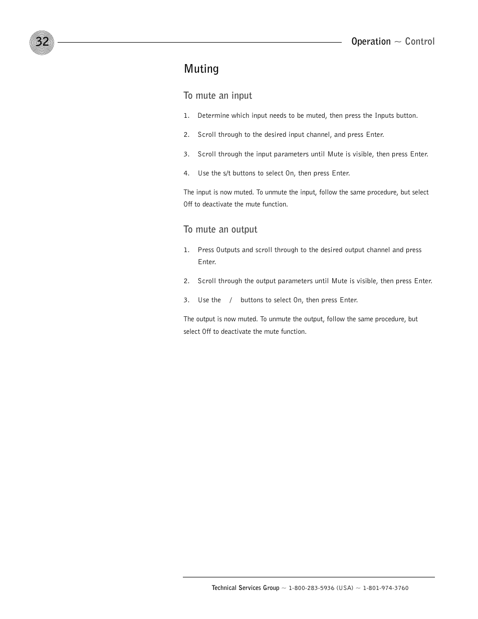 Muting, Operation ~ control | ClearOne AP800 User Manual | Page 36 / 68