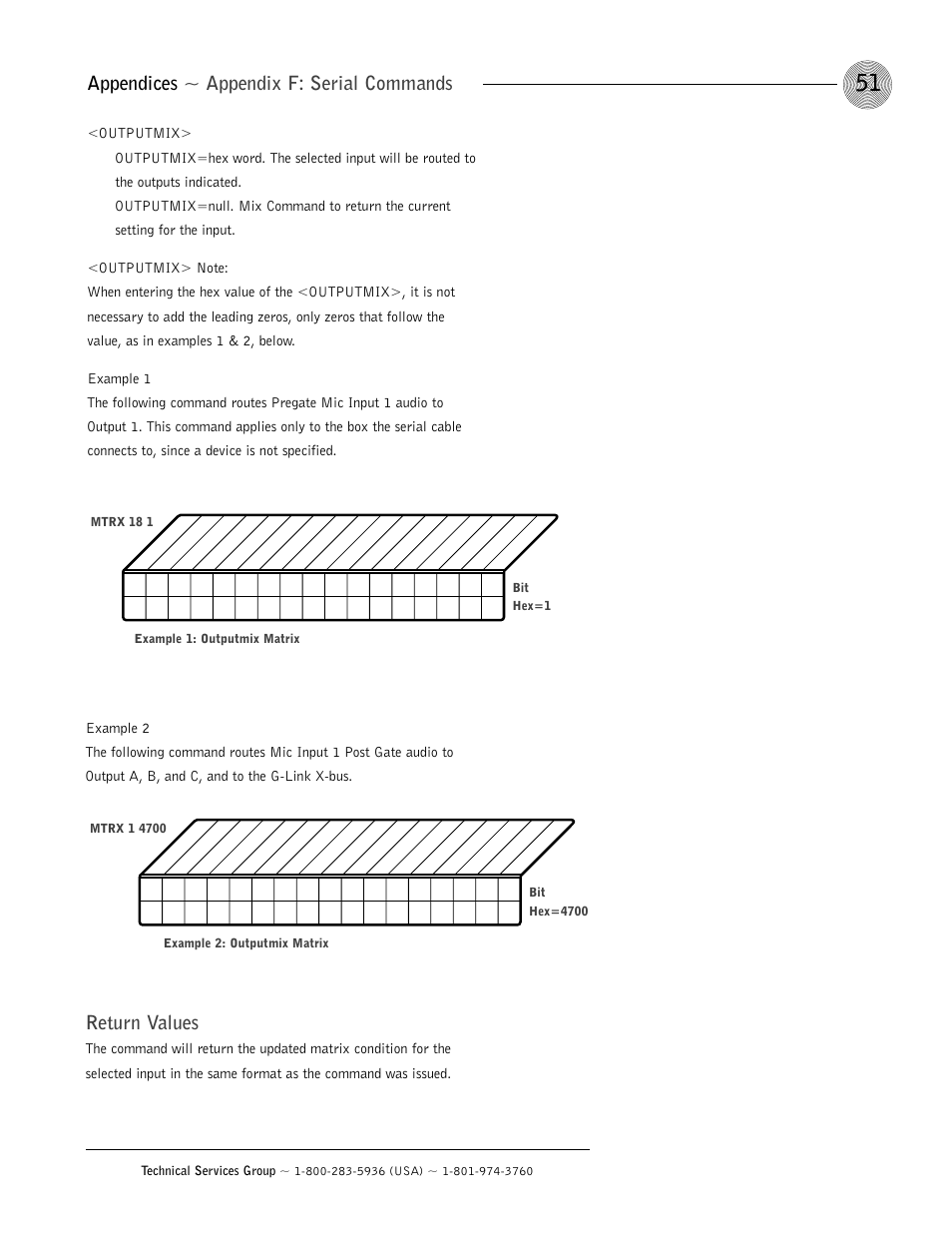 Appendices ~ appendix f: serial commands, Return values | ClearOne AP800 User Manual | Page 55 / 68