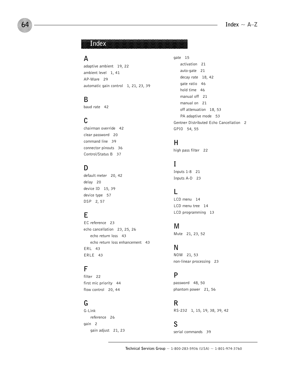 Index | ClearOne AP800 User Manual | Page 68 / 68