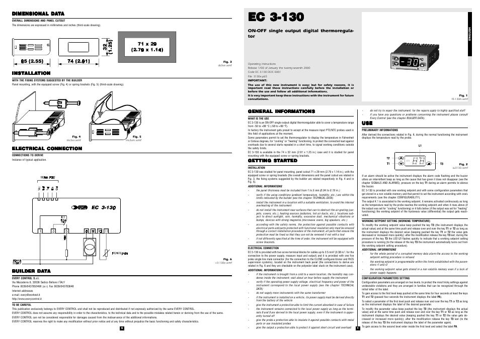 EVCO EC3130 User Manual | 2 pages