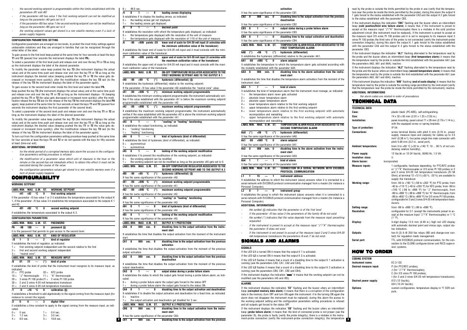 Configurability, Signals and alarms, Technical da | How to order | EVCO EC3132 User Manual | Page 2 / 4