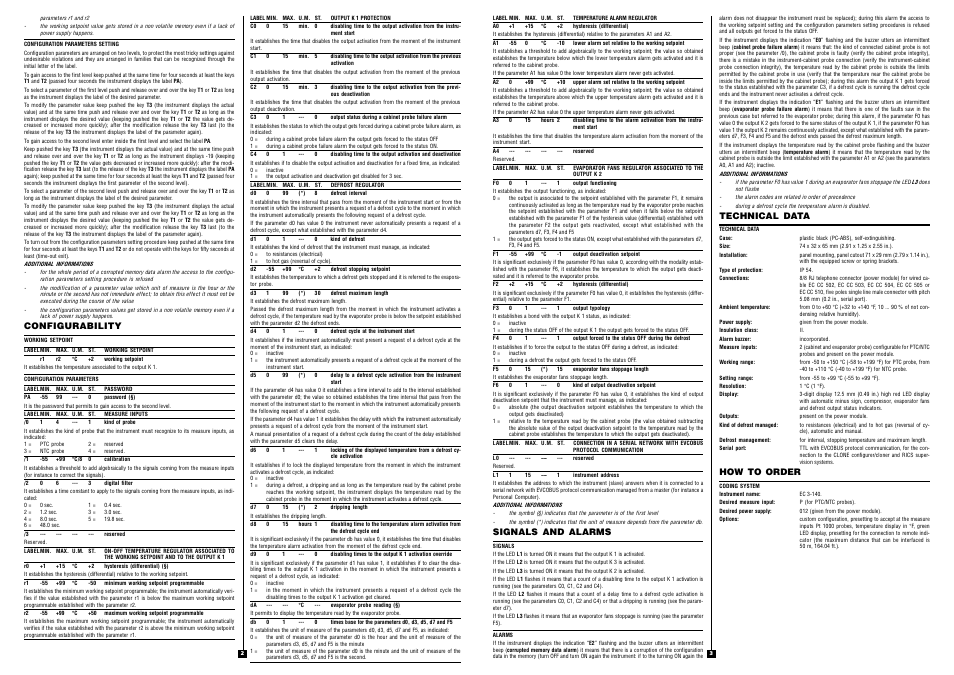 Configurability, Signals and alarms, Technical data | How to order | EVCO EC3140 User Manual | Page 2 / 2