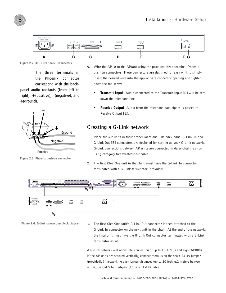 Creating a g-link network, Installation ~ hardware setup | ClearOne AP10 User Manual | Page 12 / 40