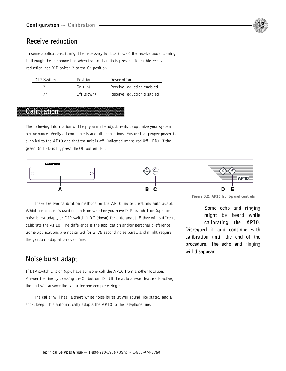 Receive reduction, Calibration, Noise burst adapt | ClearOne AP10 User Manual | Page 17 / 40