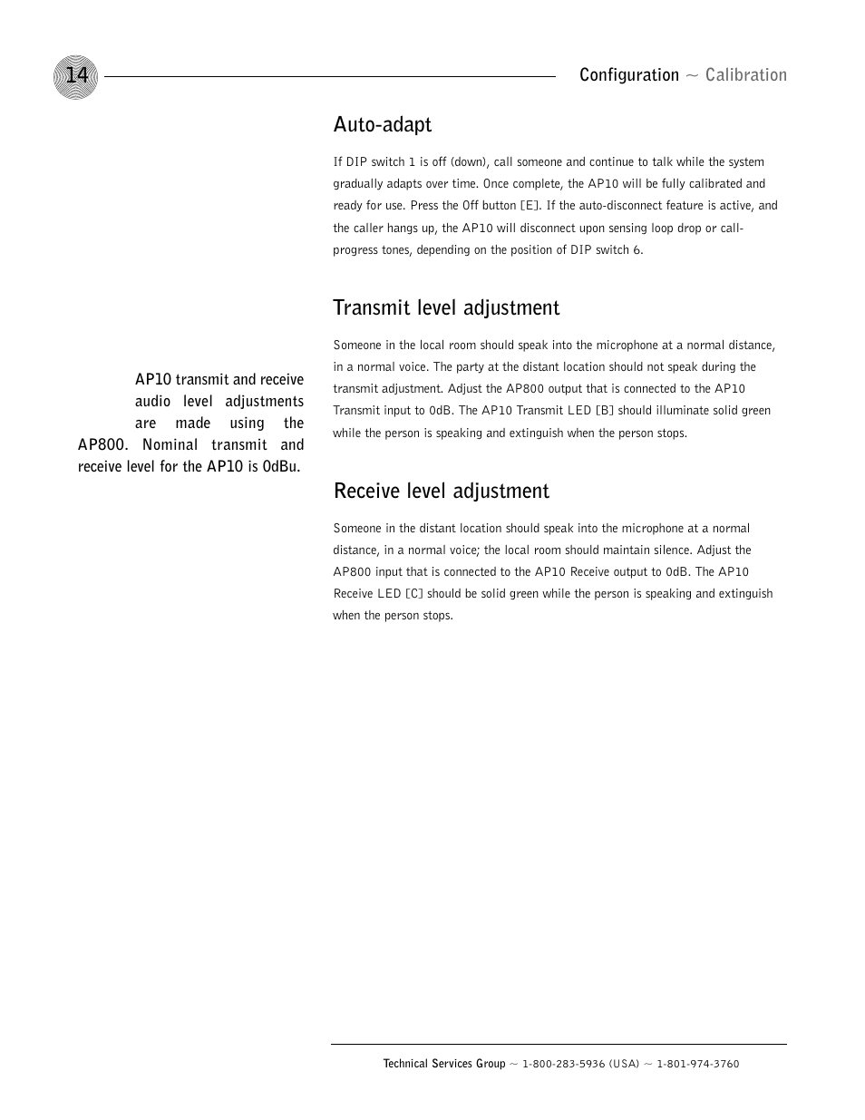 Auto-adapt, Transmit level adjustment, Receive level adjustment | ClearOne AP10 User Manual | Page 18 / 40