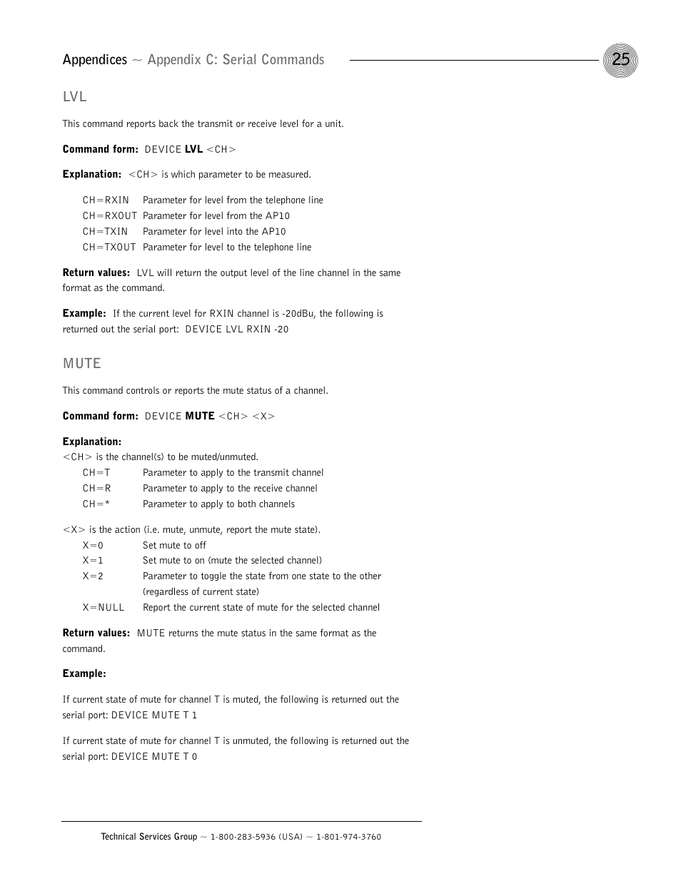 Appendices ~ appendix c: serial commands, Mute | ClearOne AP10 User Manual | Page 29 / 40