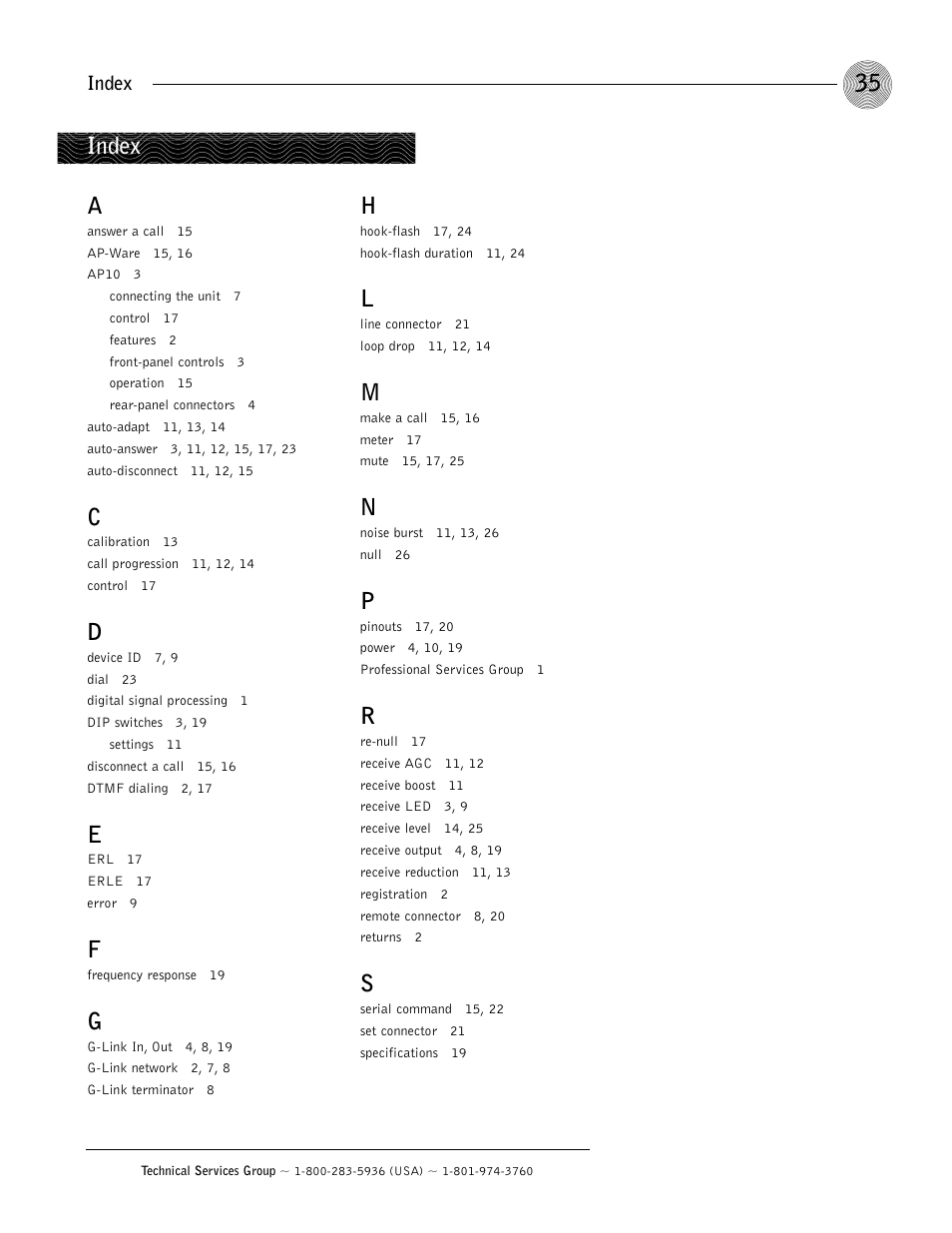 Index | ClearOne AP10 User Manual | Page 39 / 40