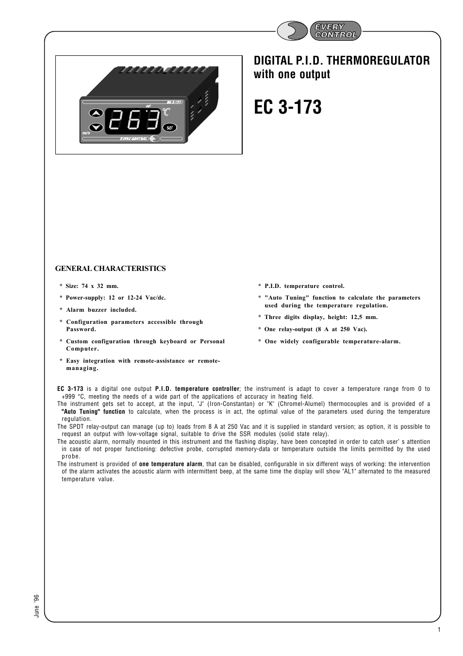 EVCO EC3173 User Manual | 5 pages