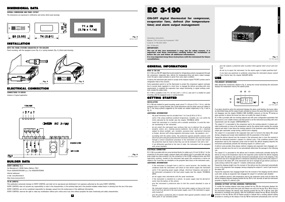EVCO EC3190 User Manual | 2 pages