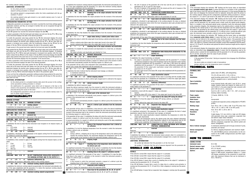 Configurability, Signals and alarms, Technical da | How to order | EVCO EC3190 User Manual | Page 2 / 2