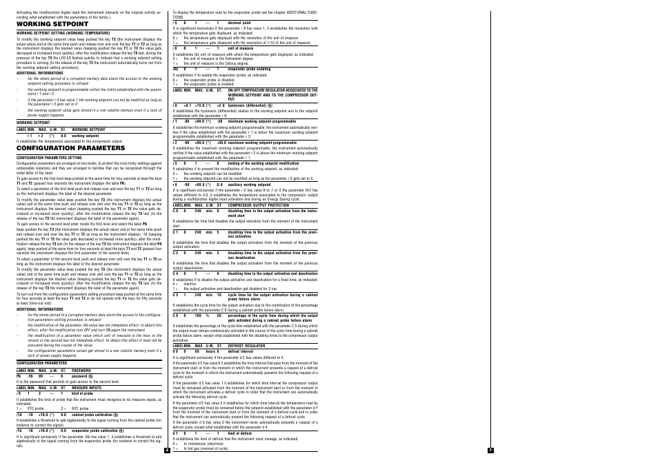 Working setpoint, Configuration parameters | EVCO EC3195 User Manual | Page 2 / 4