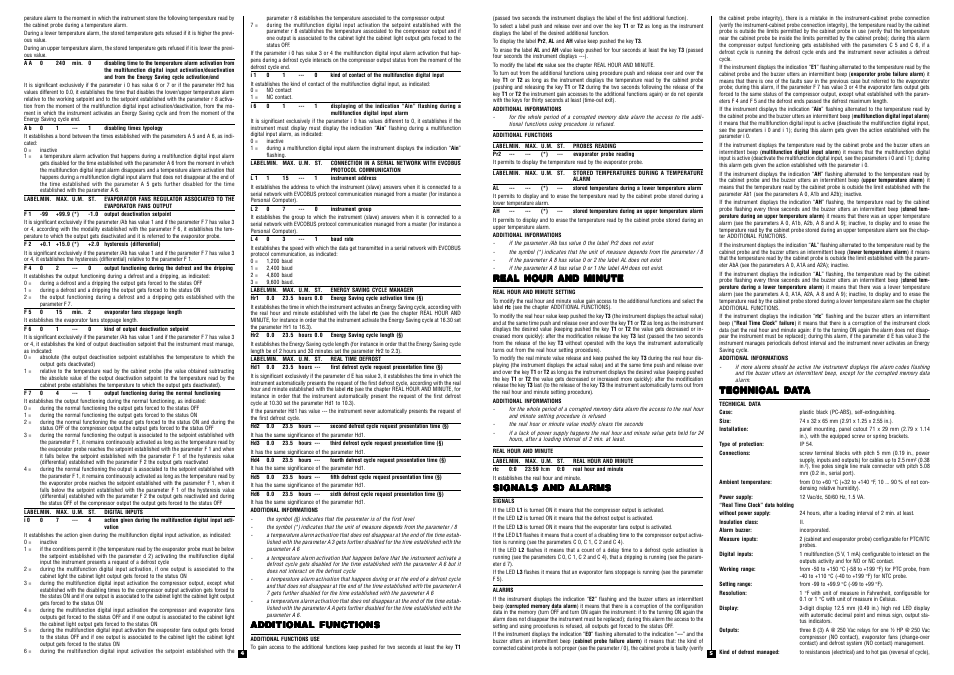 Additional functions, Real hour and minute, Signals and alarms | Technical da | EVCO EC3195 User Manual | Page 4 / 4