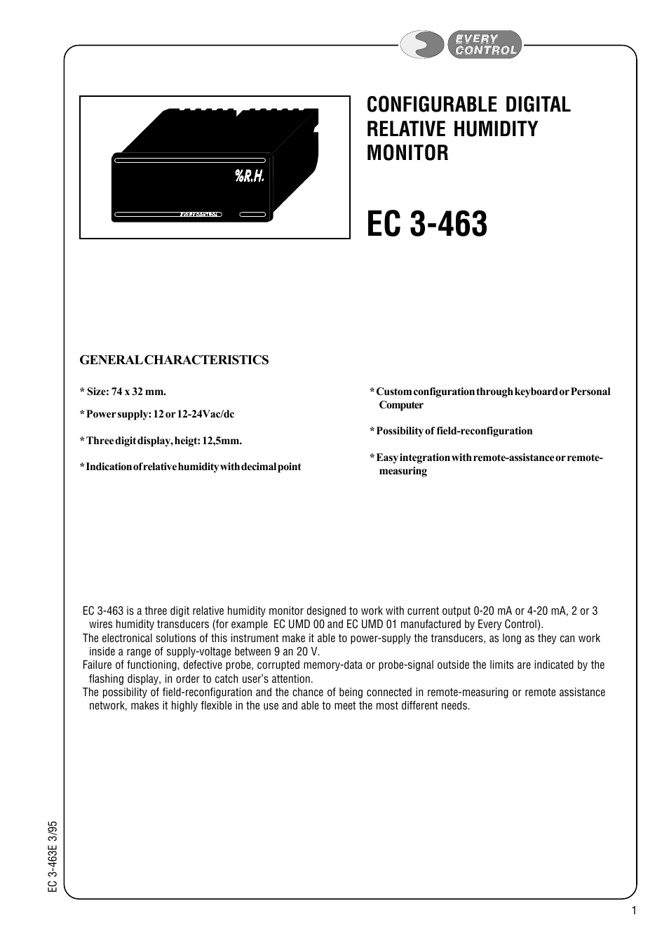 EVCO EC3463 User Manual | 4 pages