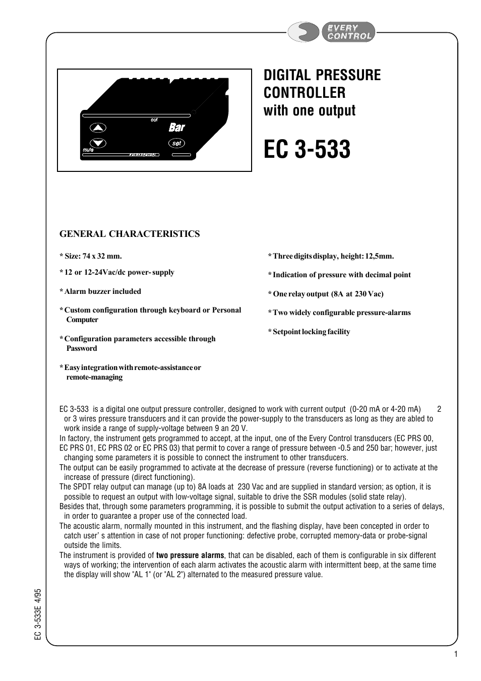 EVCO EC3533 User Manual | 4 pages