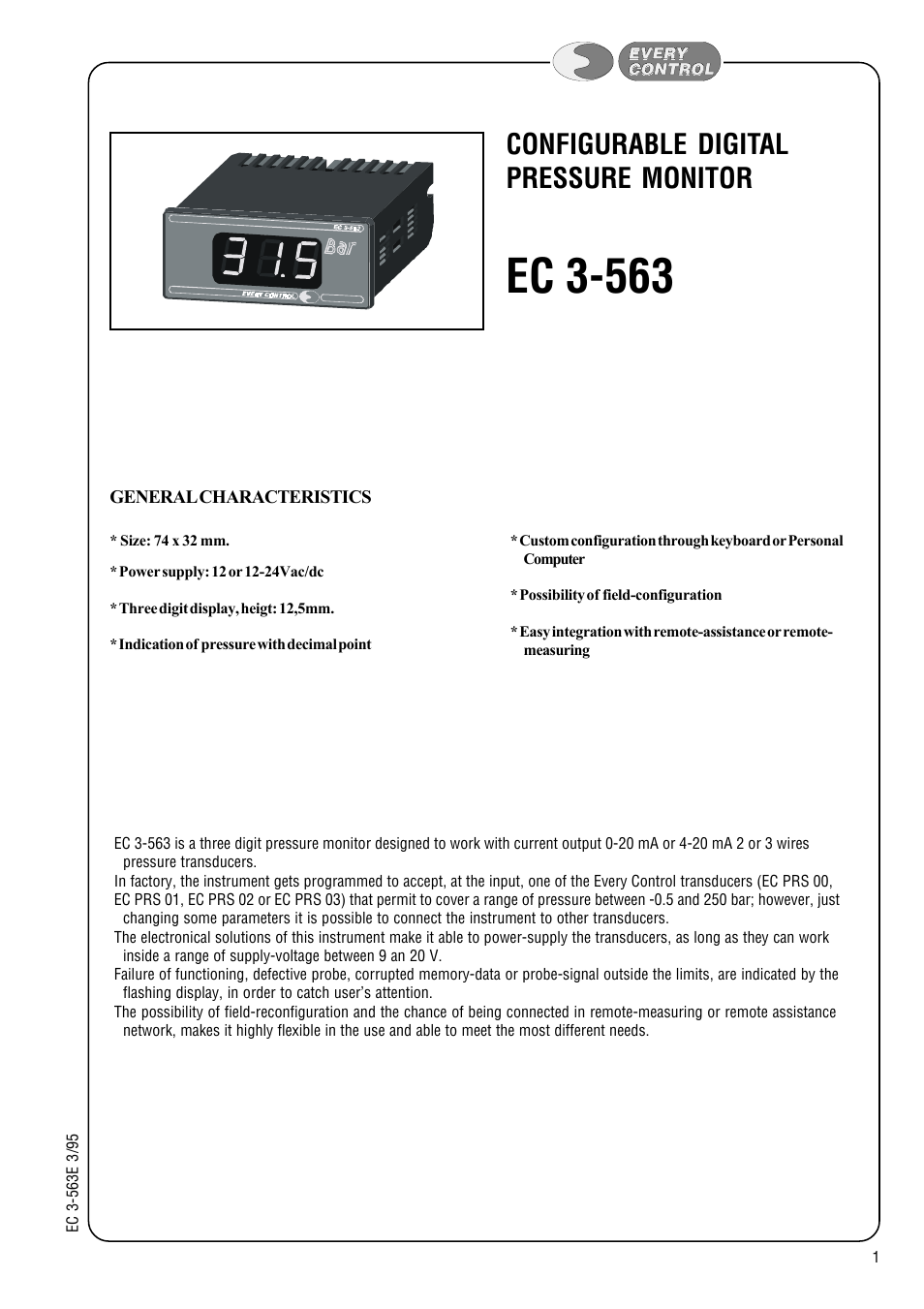 EVCO EC3563 User Manual | 4 pages