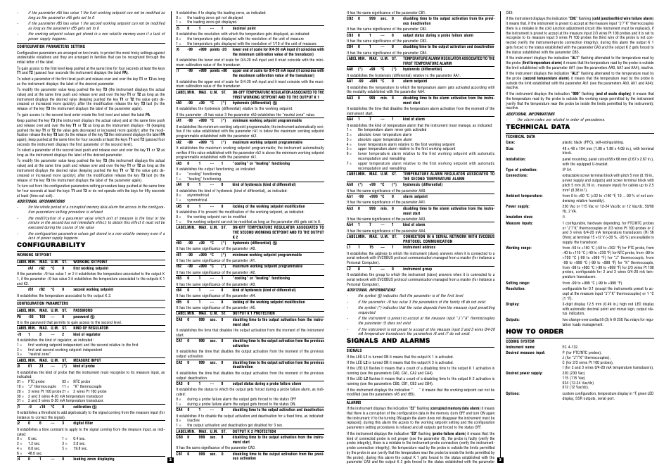 Configurability, Signals and alarms, Technical data | How to order | EVCO EC4132 User Manual | Page 2 / 2