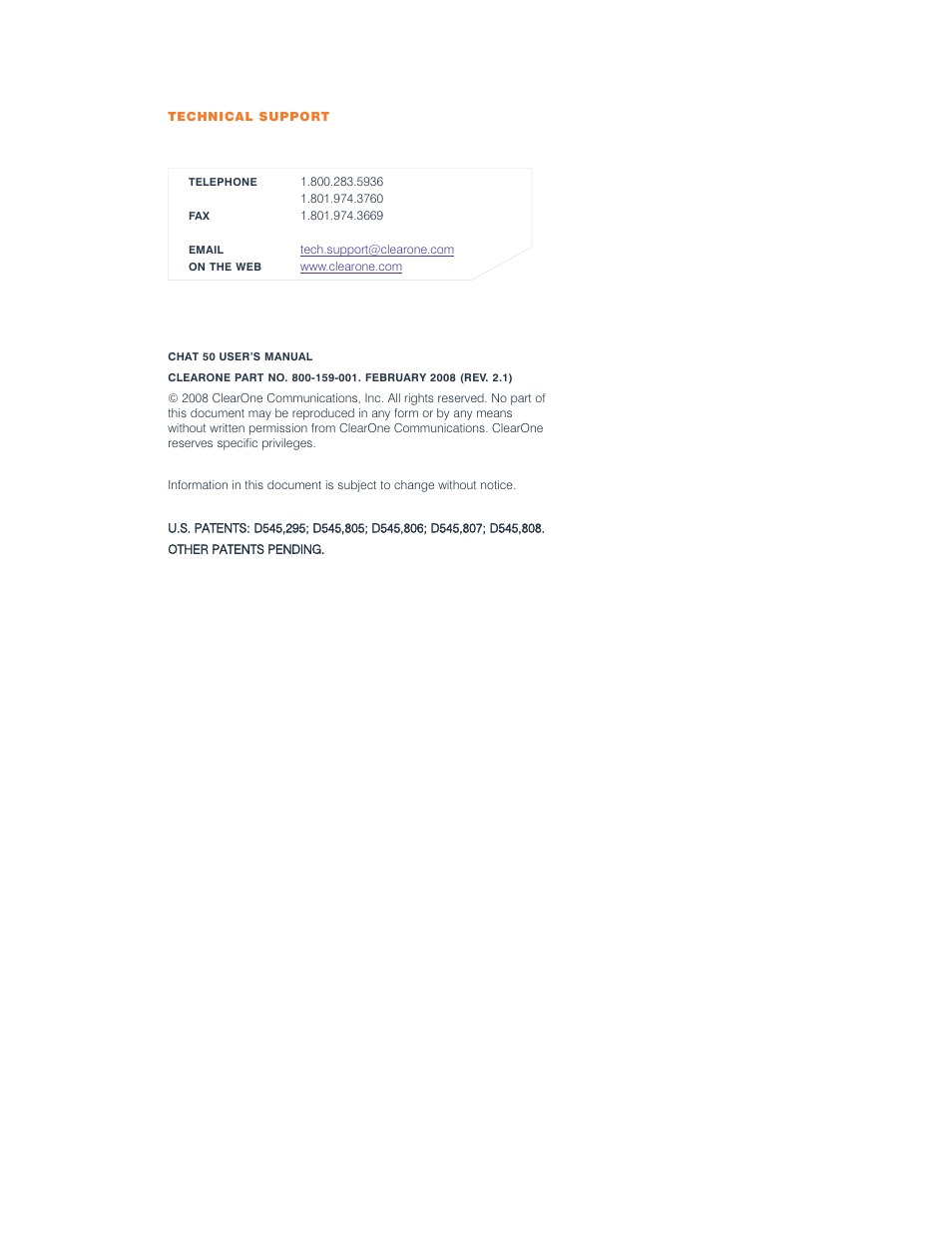 ClearOne comm 50 User Manual | Page 2 / 38
