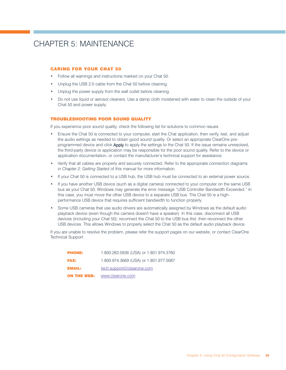 Chapter 5: maintenance | ClearOne comm 50 User Manual | Page 33 / 38