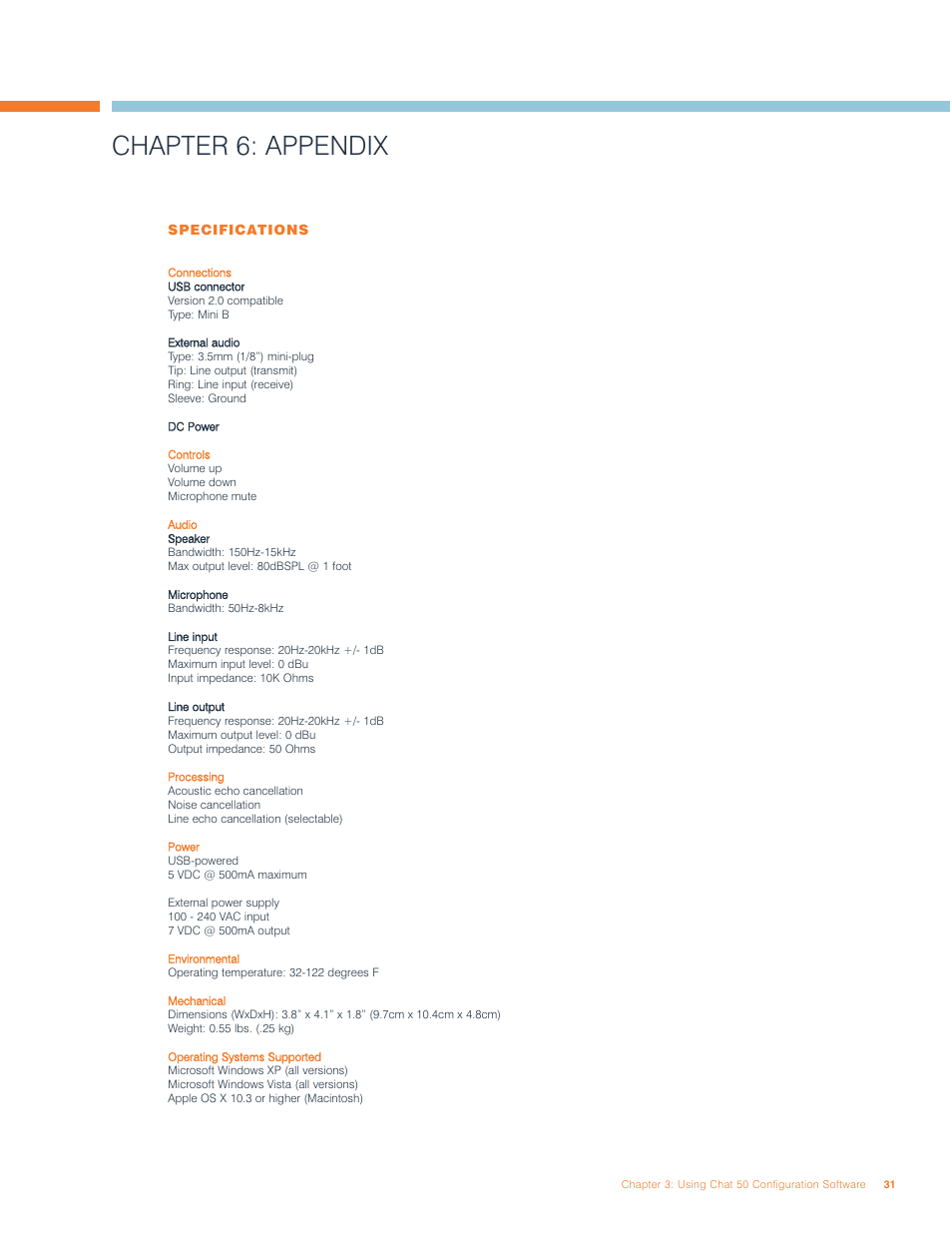 Chapter 6: appendix | ClearOne comm 50 User Manual | Page 35 / 38