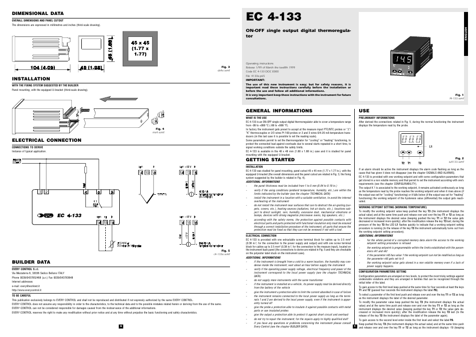 EVCO EC4133 User Manual | 2 pages