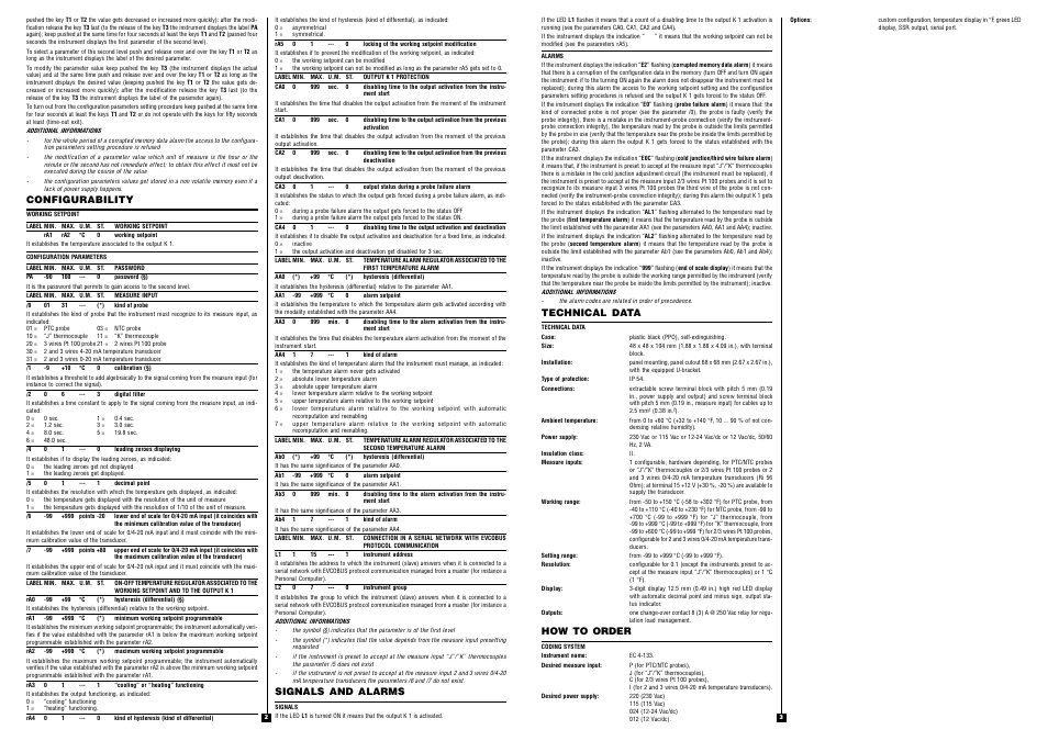 Configurability, Signals and alarms, Technical data | How to order | EVCO EC4133 User Manual | Page 2 / 2