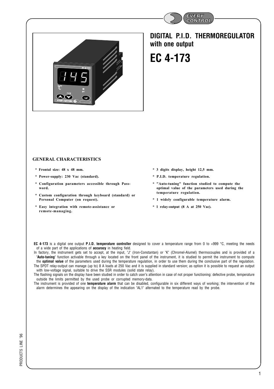 EVCO EC4173 User Manual | 6 pages