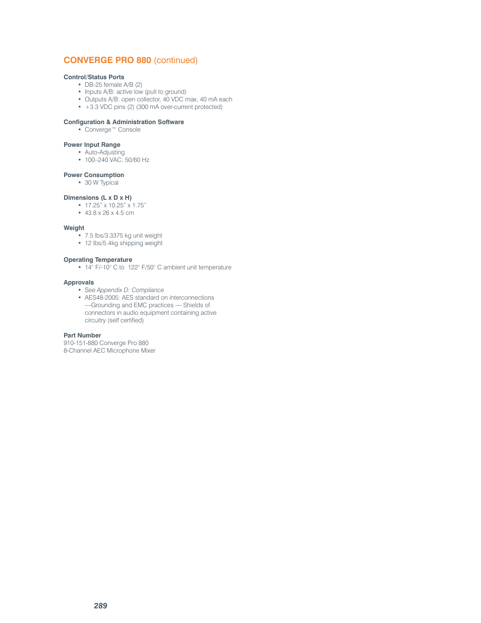 Converge pro 880 (continued) | ClearOne comm CONVERGE SR 1212 User Manual | Page 294 / 320