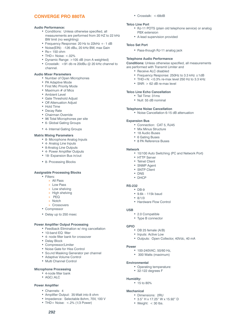 Converge pro 880ta | ClearOne comm CONVERGE SR 1212 User Manual | Page 297 / 320