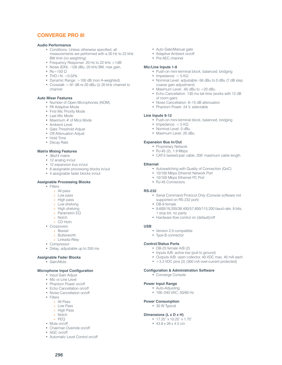 Converge pro 8i | ClearOne comm CONVERGE SR 1212 User Manual | Page 301 / 320