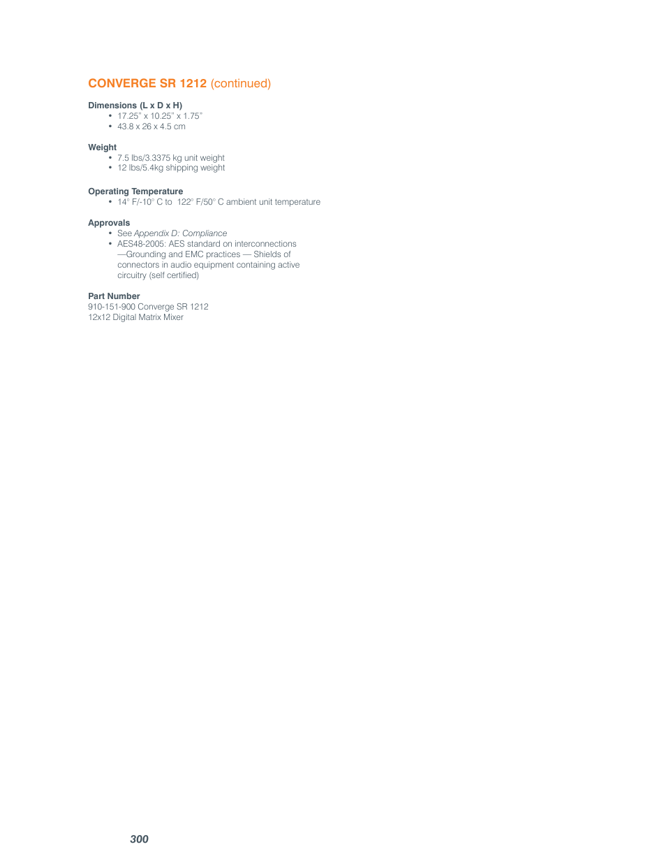 Converge sr 1212 (continued) | ClearOne comm CONVERGE SR 1212 User Manual | Page 305 / 320