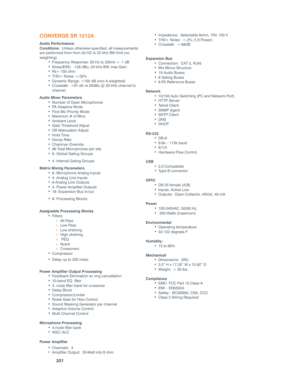 Converge sr 1212a | ClearOne comm CONVERGE SR 1212 User Manual | Page 306 / 320