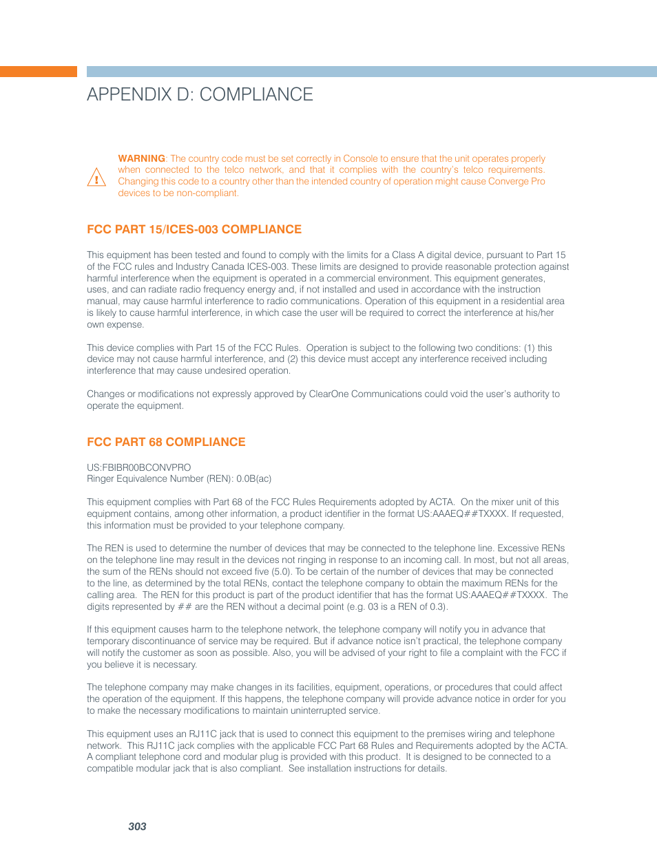 Appendix d: compliance | ClearOne comm CONVERGE SR 1212 User Manual | Page 308 / 320