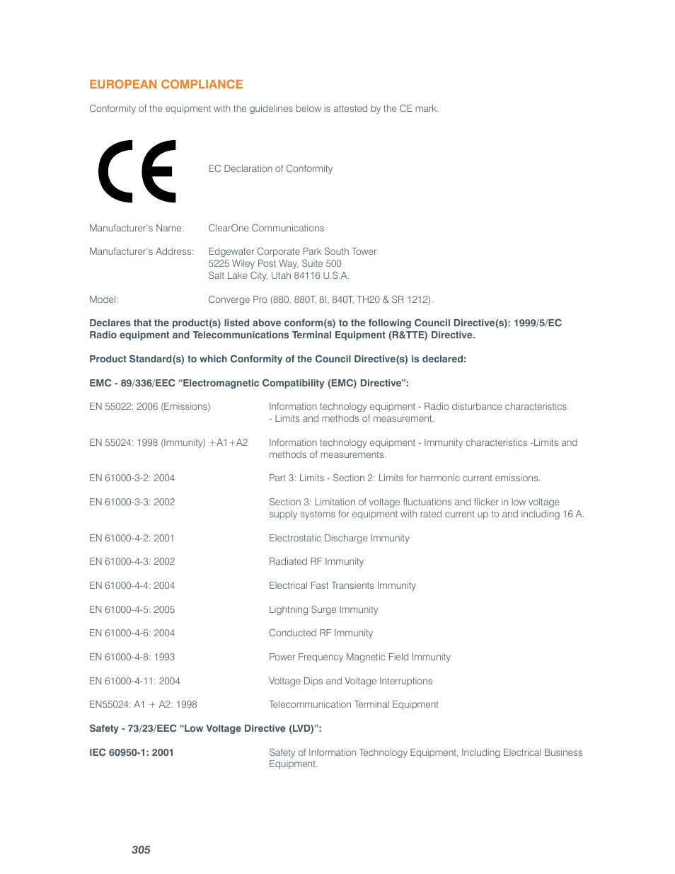 ClearOne comm CONVERGE SR 1212 User Manual | Page 310 / 320