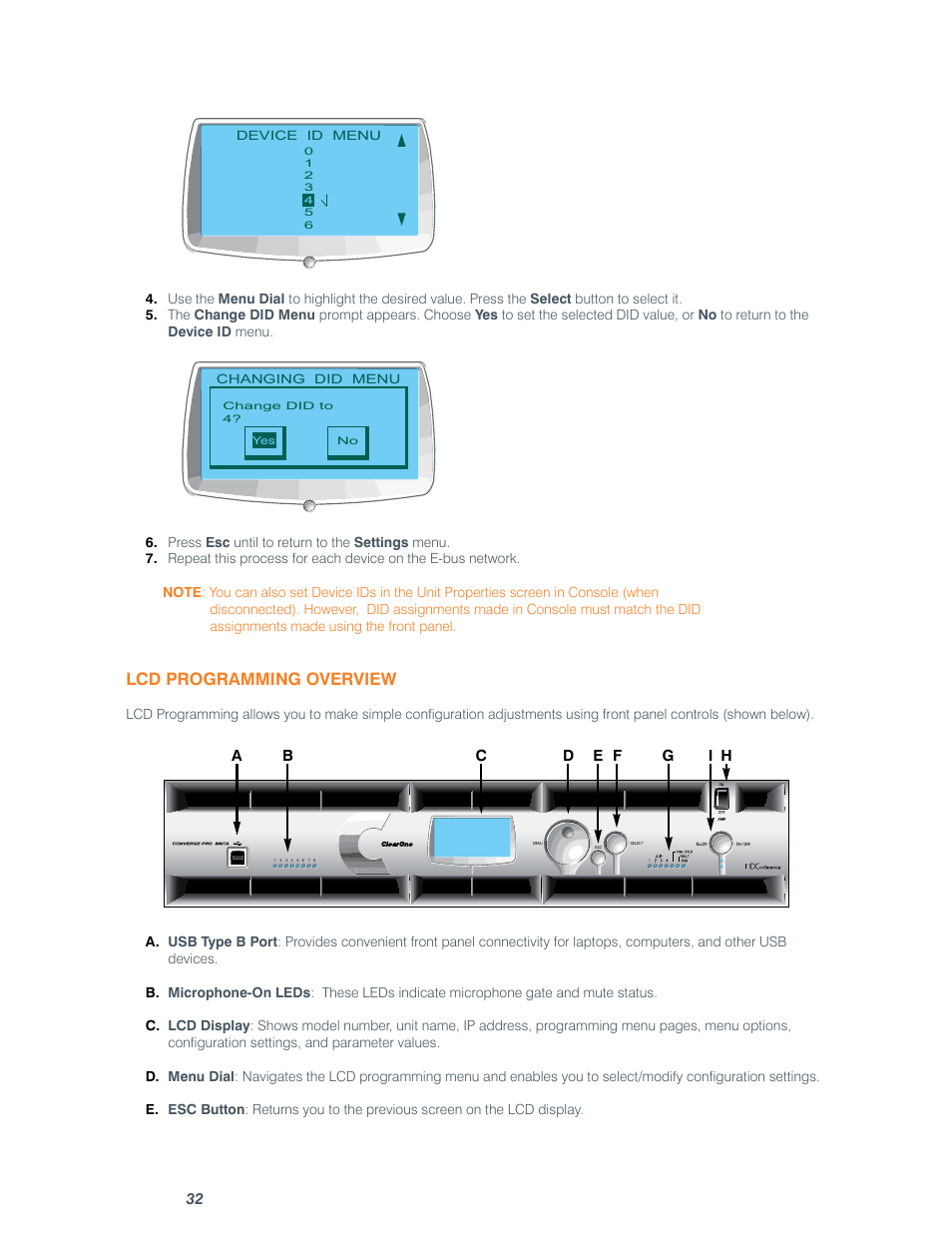 Lcd programming overview | ClearOne comm CONVERGE SR 1212 User Manual | Page 37 / 320