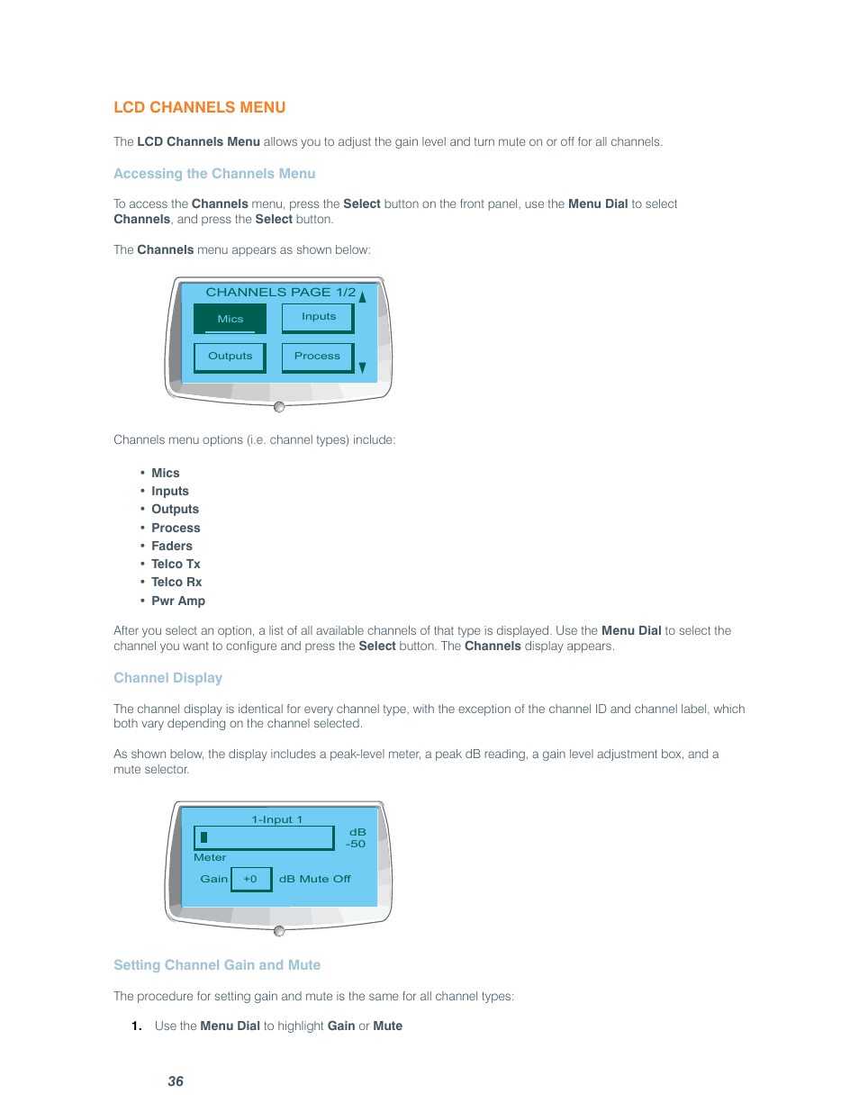 Lcd channels menu | ClearOne comm CONVERGE SR 1212 User Manual | Page 41 / 320