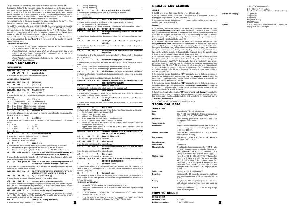 Configurability, Signals and alarms, Technical data | How to order | EVCO EC5133 User Manual | Page 2 / 2