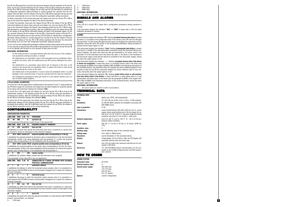 Configurability, Signals and alarms, Technical da | How to order | EVCO EC6PCT User Manual | Page 2 / 2