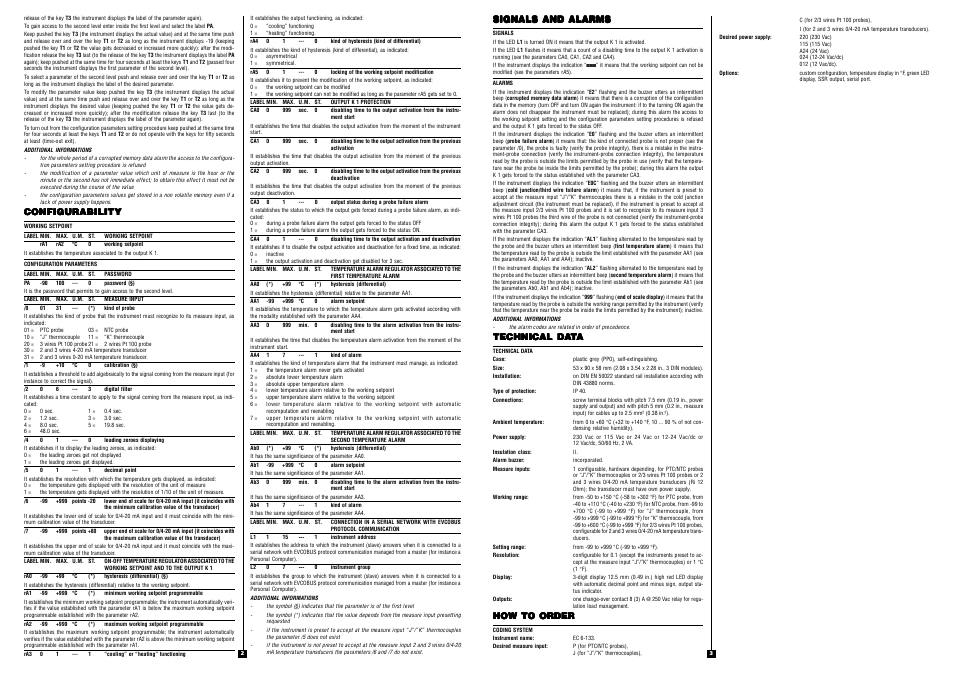 Configurability, Signals and alarms, Technical da | How to order | EVCO EC6133 User Manual | Page 2 / 2