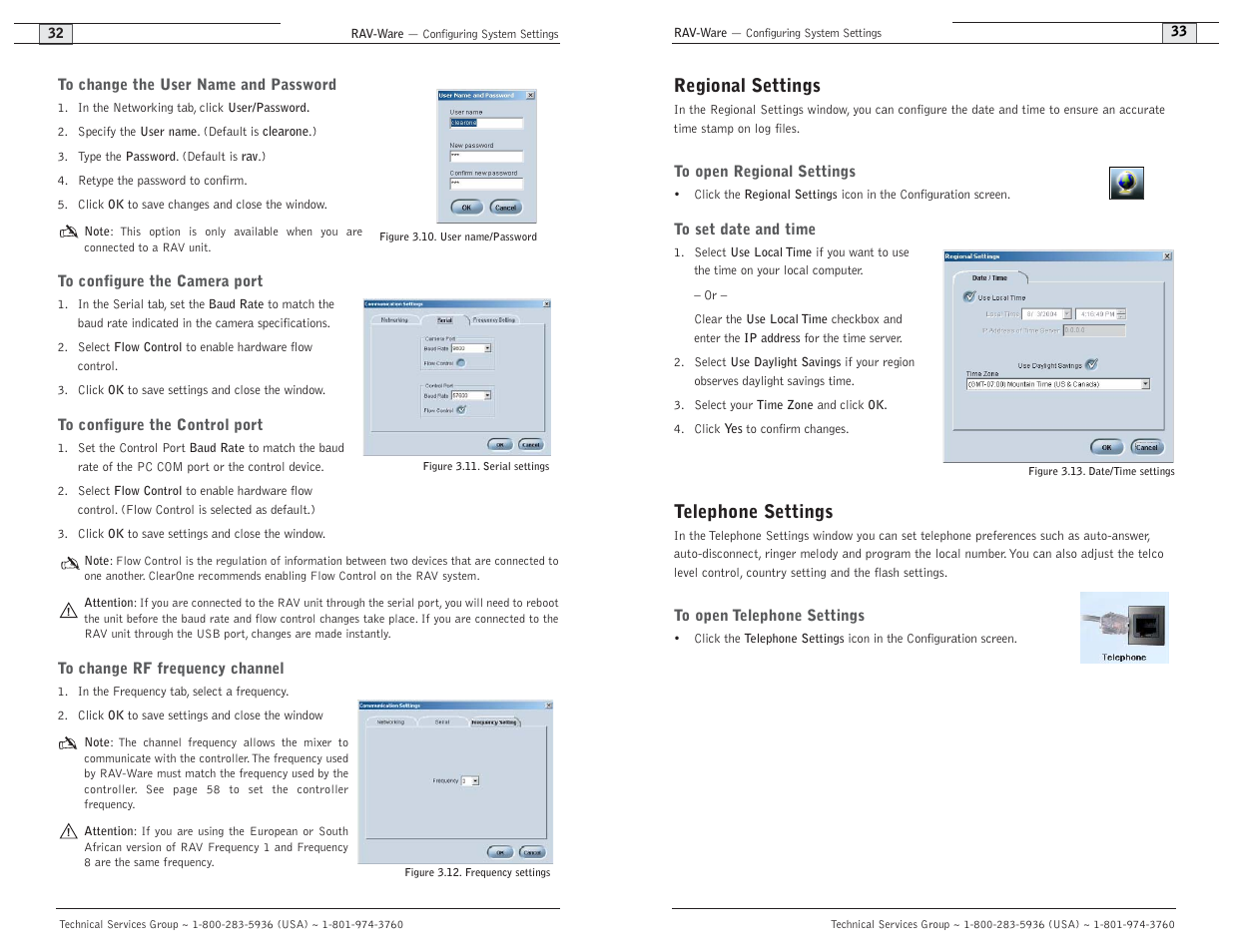Regional settings, Telephone settings | ClearOne comm ClearOne RAV 900 User Manual | Page 19 / 63